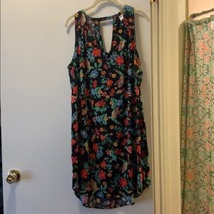 Floral & Bird Print Shift Dress EUC